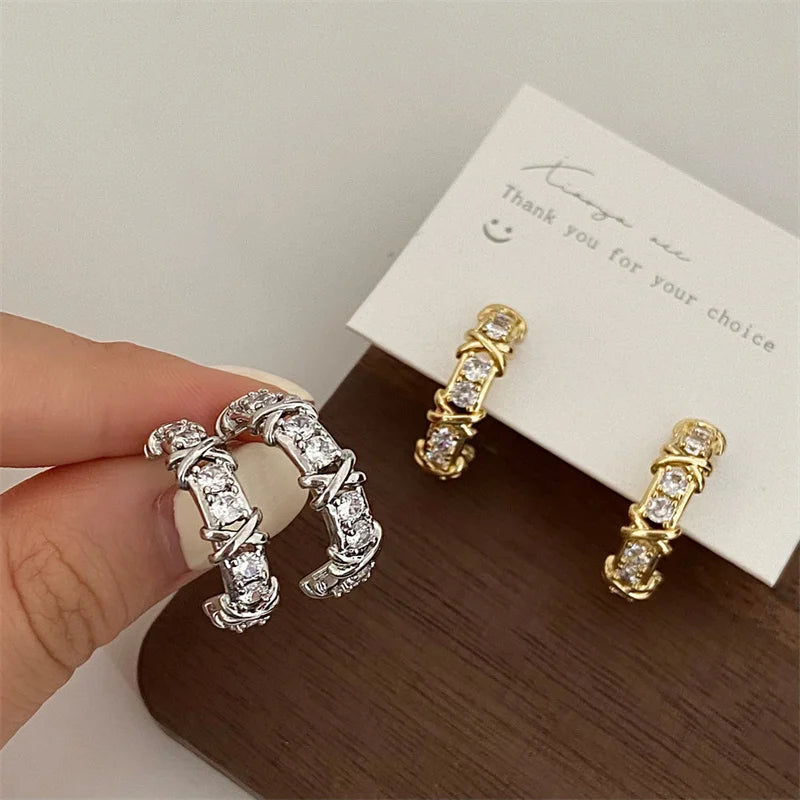 Luxury CC Design Stud Earrings - Sparkling Zircon Crystal Earrings for Women