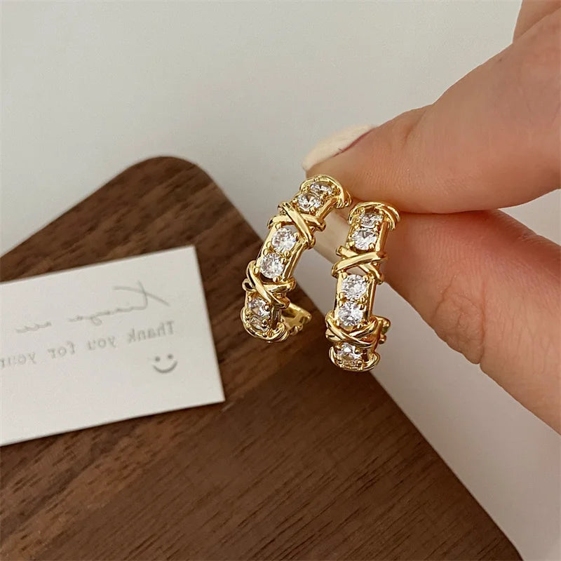 Luxury CC Design Stud Earrings - Sparkling Zircon Crystal Earrings for Women