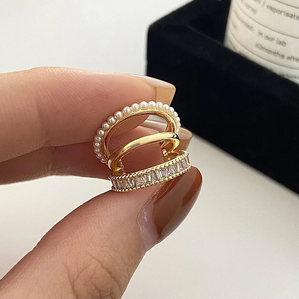 Elegant Crystal Clip Earrings – Pearl & Zircon Hoop Jewelry for Women