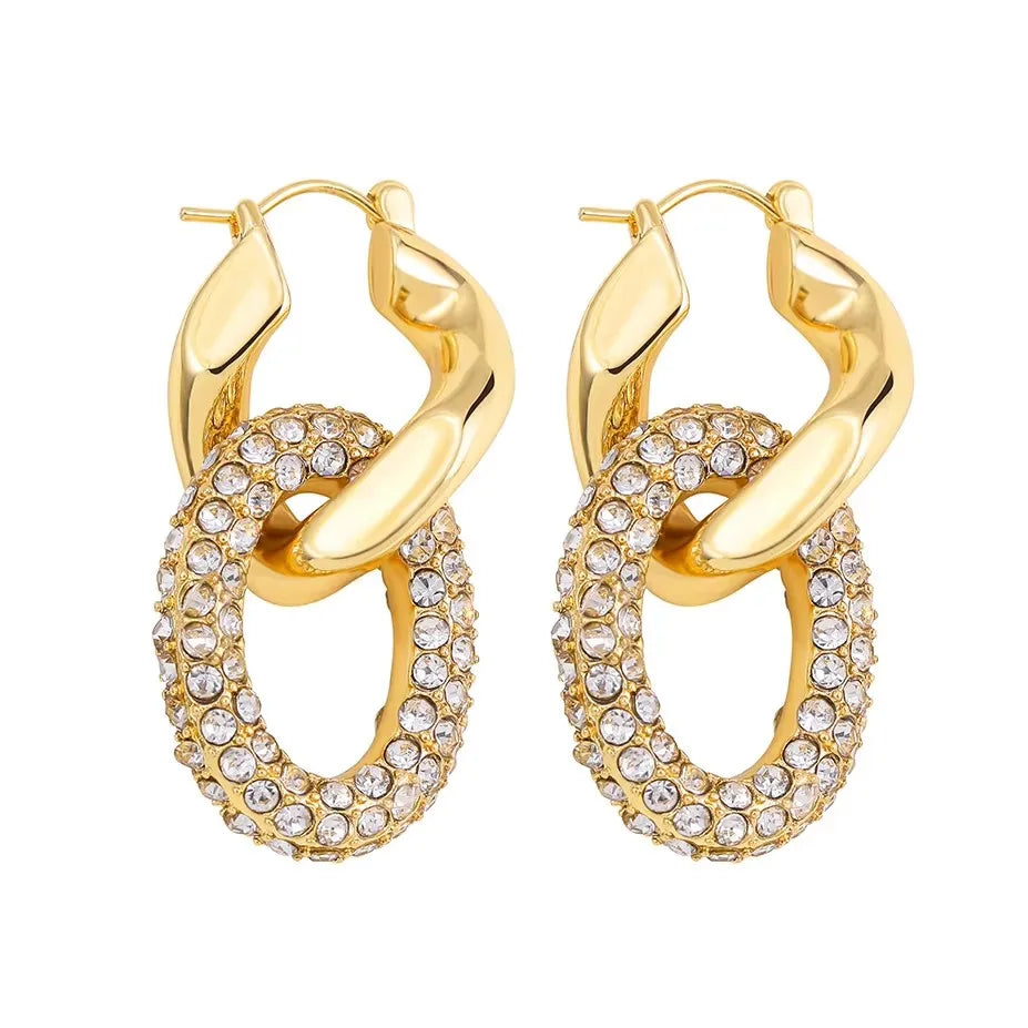 Geometric Zircon Hoop Earrings - 24K Gold Plated Stainless Steel