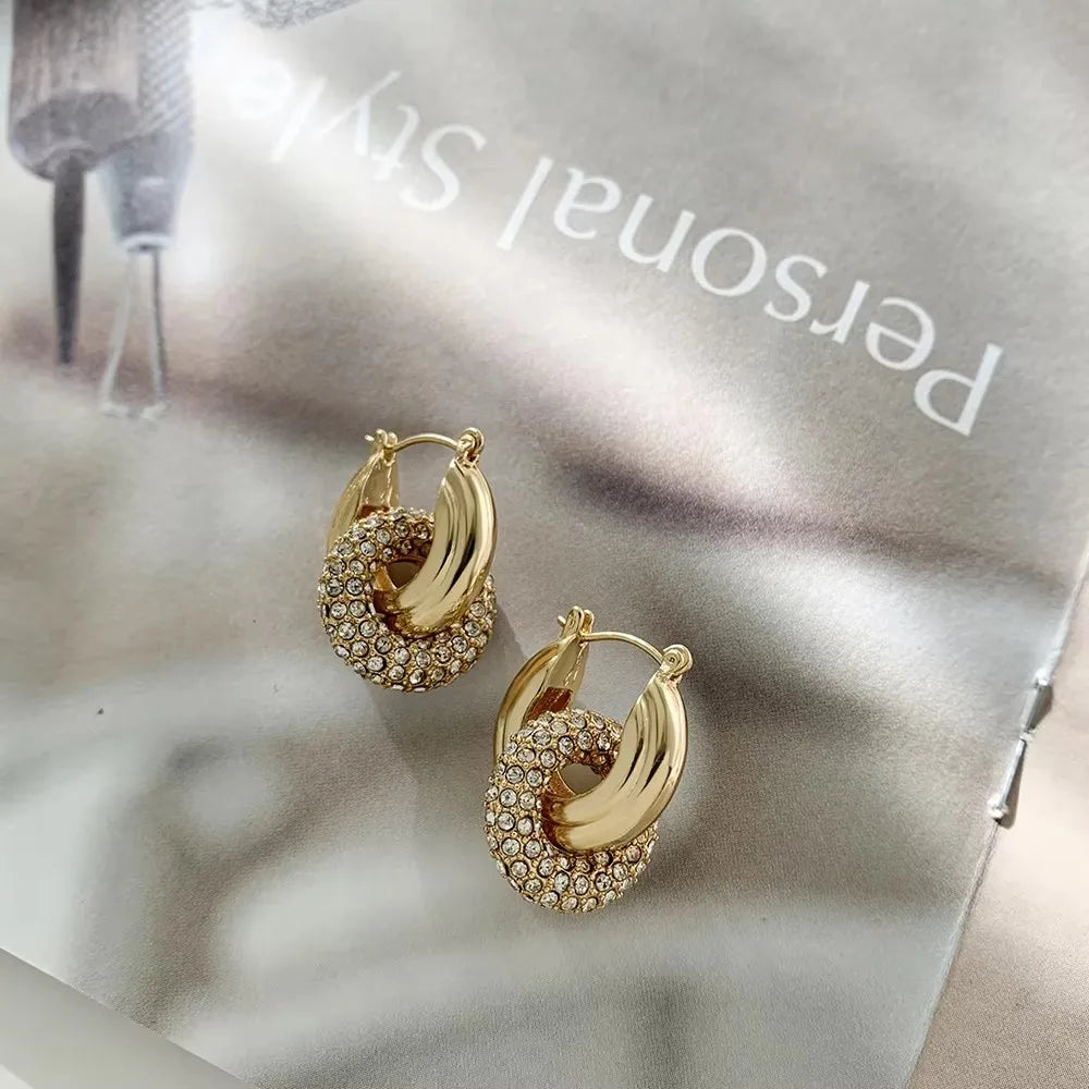 Geometric Zircon Hoop Earrings - 24K Gold Plated Stainless Steel