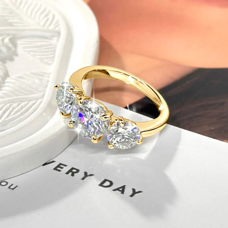 Anziw 14K Gold Filled Moissanite Engagement Ring - 4CT Three Stone Wedding Band for Women