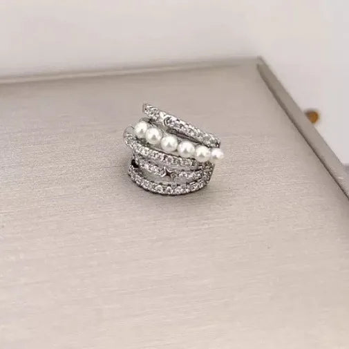 Elegant Crystal Clip Earrings – Pearl & Zircon Hoop Jewelry for Women