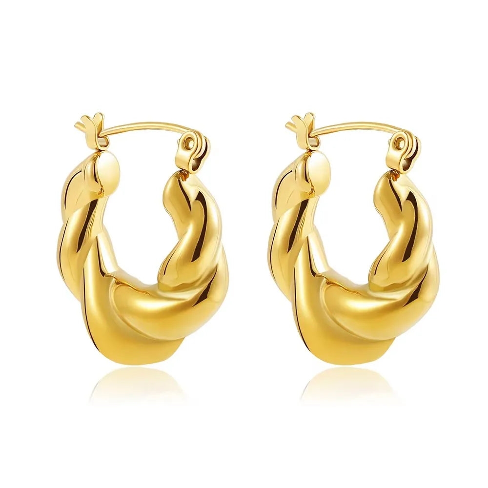 Geometric Zircon Hoop Earrings - 24K Gold Plated Stainless Steel