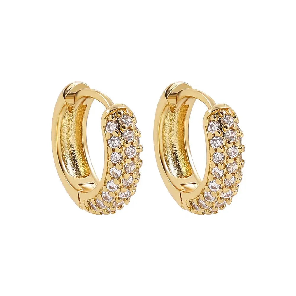 Geometric Zircon Hoop Earrings - 24K Gold Plated Stainless Steel