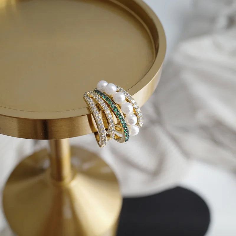 Elegant Crystal Clip Earrings – Pearl & Zircon Hoop Jewelry for Women