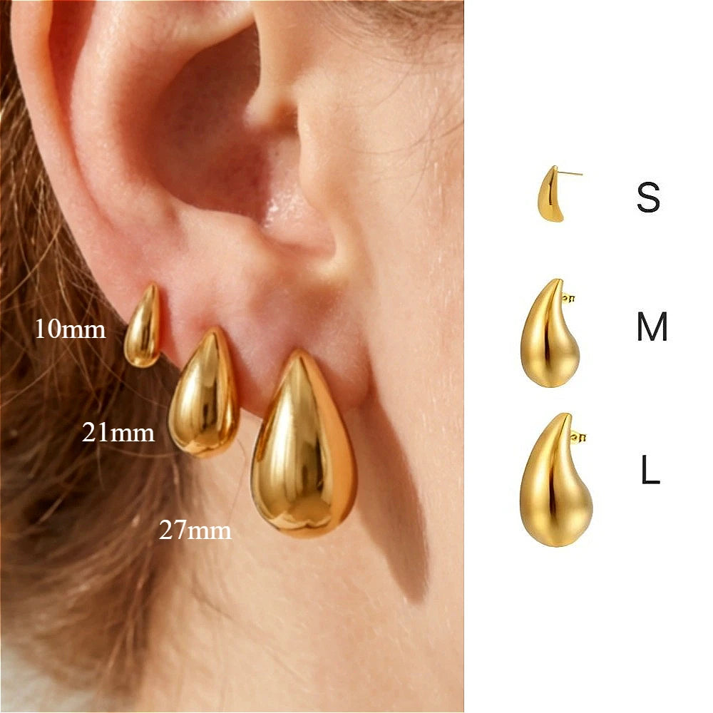 Luxe Water Drop Hoop Earrings – 18K Gold & Silver Plated Stainless Steel
