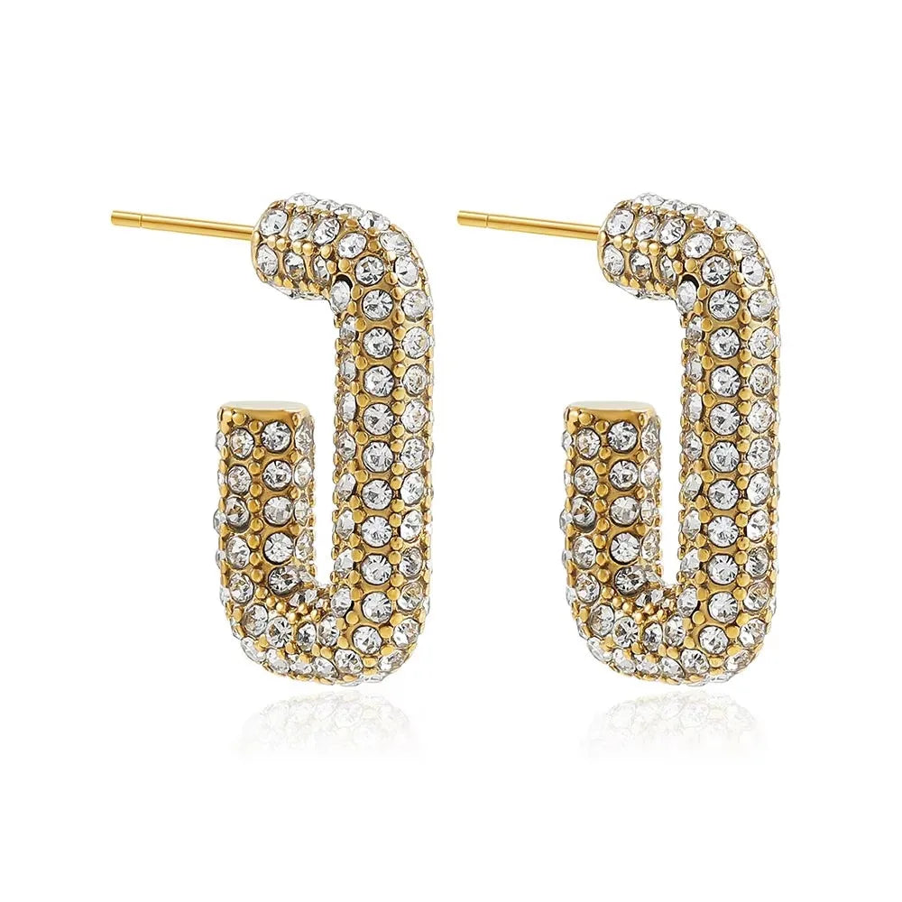 Geometric Zircon Hoop Earrings - 24K Gold Plated Stainless Steel