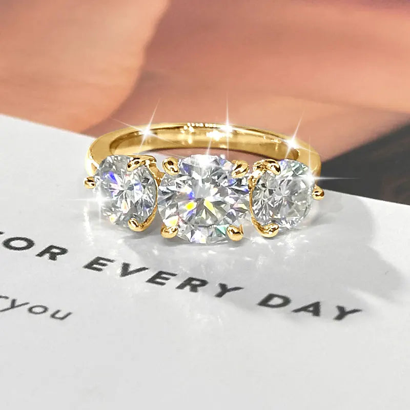 Anziw 14K Gold Filled Moissanite Engagement Ring - 4CT Three Stone Wedding Band for Women