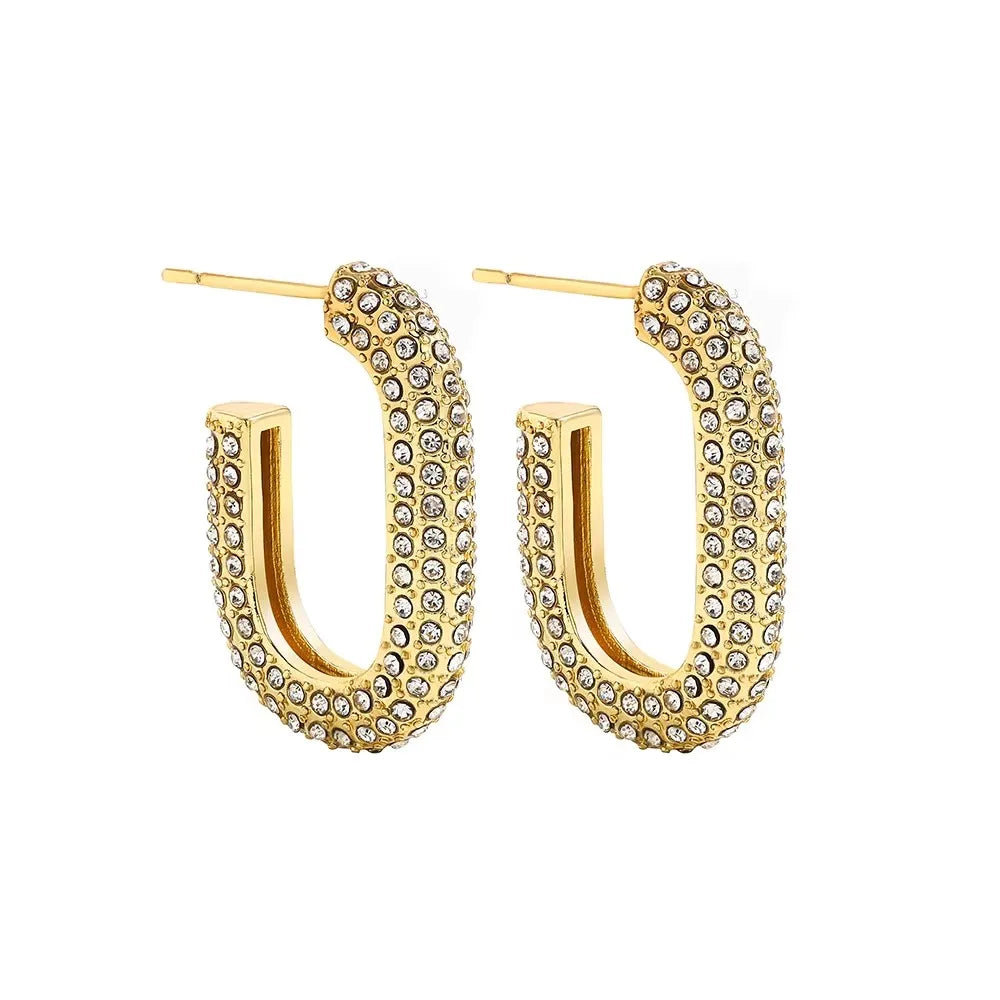 Geometric Zircon Hoop Earrings - 24K Gold Plated Stainless Steel