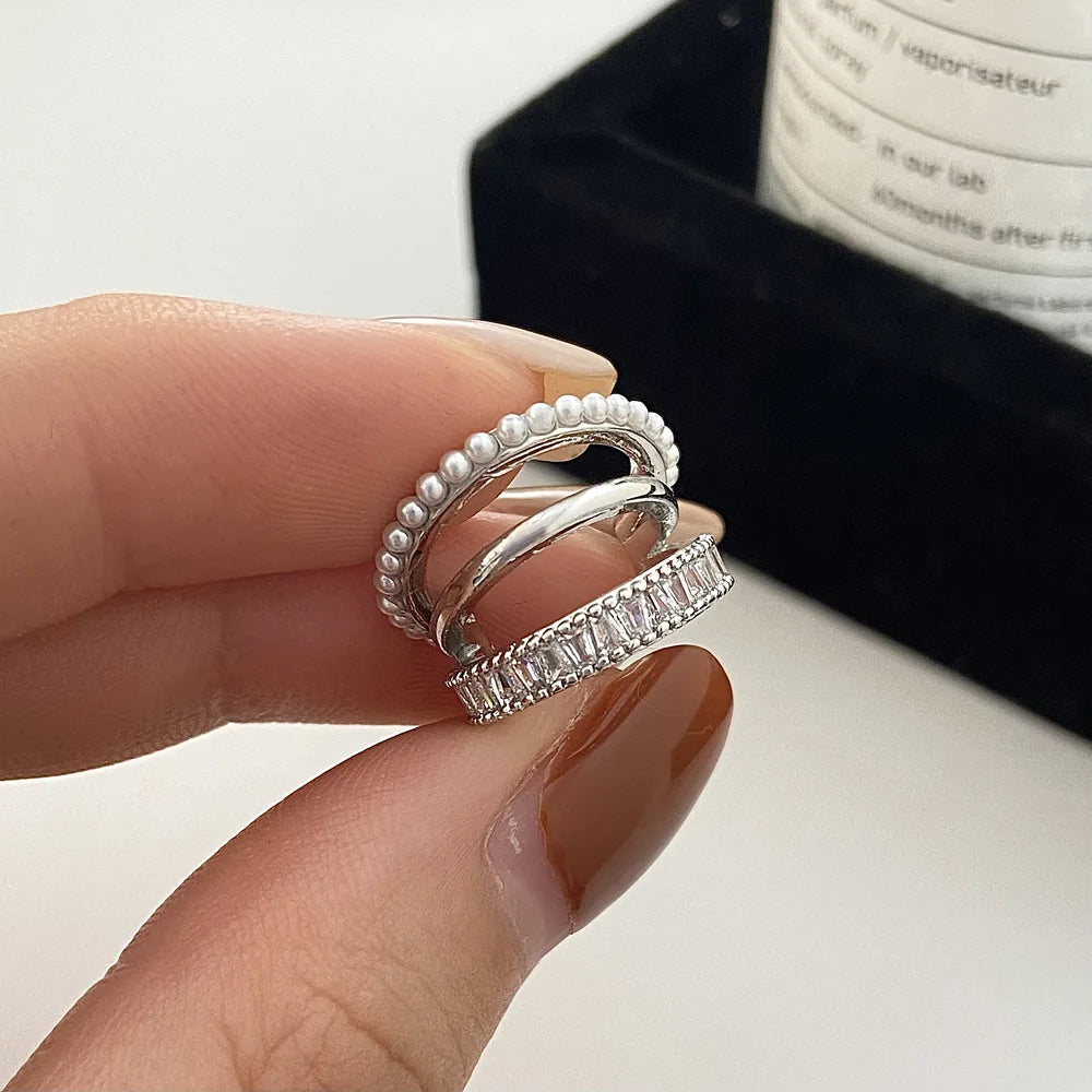 Elegant Crystal Clip Earrings – Pearl & Zircon Hoop Jewelry for Women