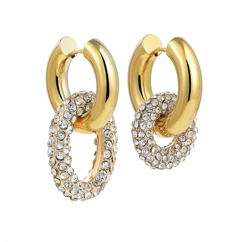 Geometric Zircon Hoop Earrings - 24K Gold Plated Stainless Steel