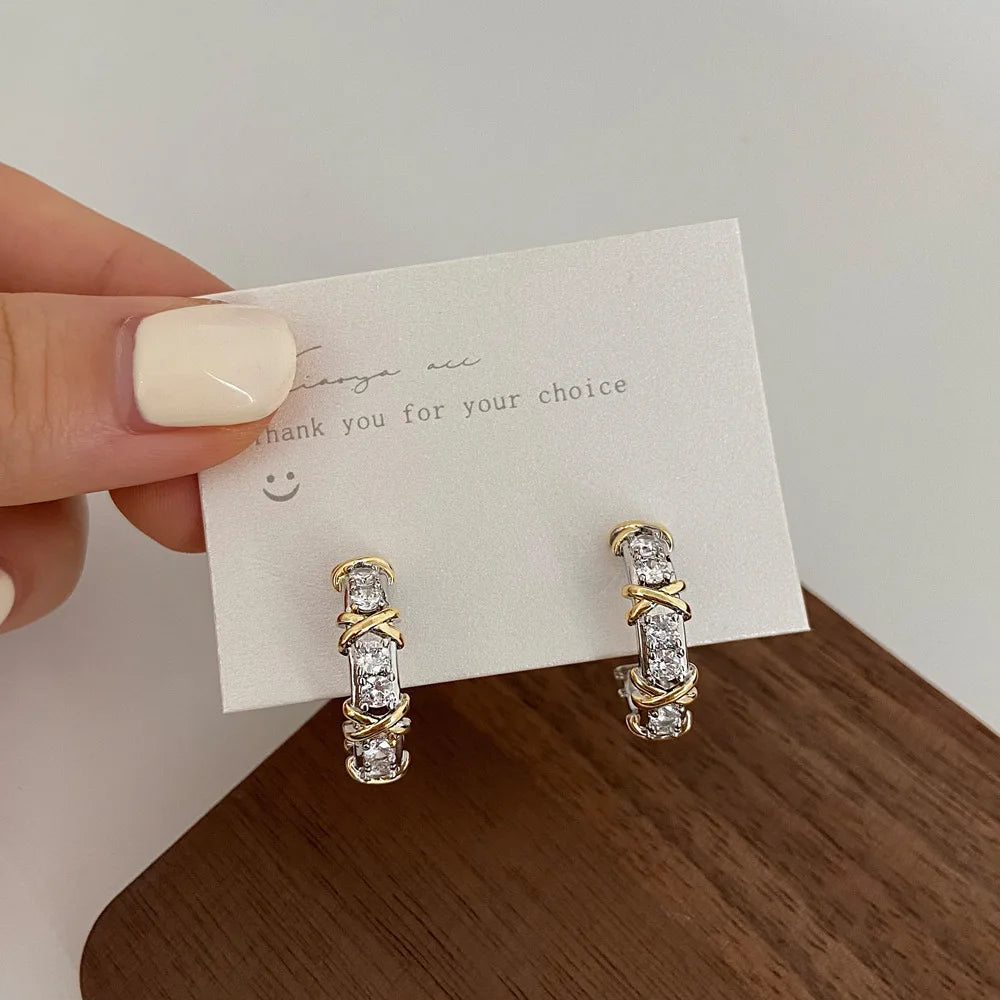 Luxury CC Design Stud Earrings - Sparkling Zircon Crystal Earrings for Women