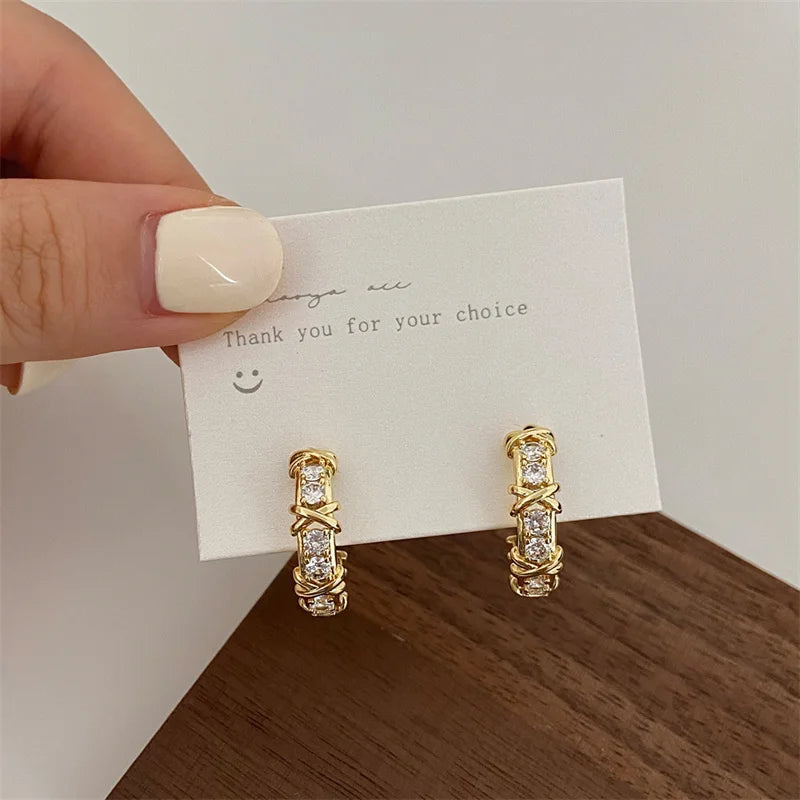 Luxury CC Design Stud Earrings - Sparkling Zircon Crystal Earrings for Women