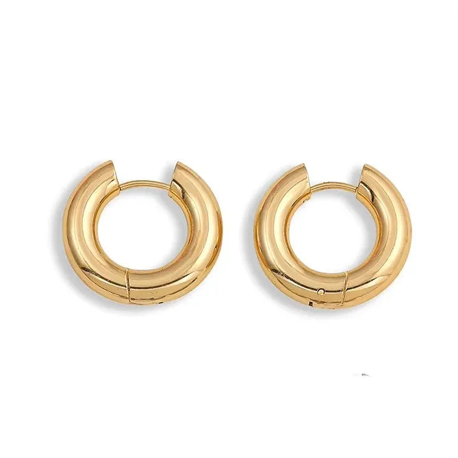 Geometric Zircon Hoop Earrings - 24K Gold Plated Stainless Steel