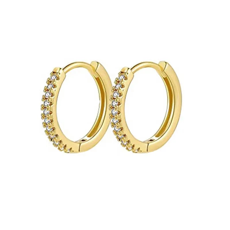 Geometric Zircon Hoop Earrings - 24K Gold Plated Stainless Steel