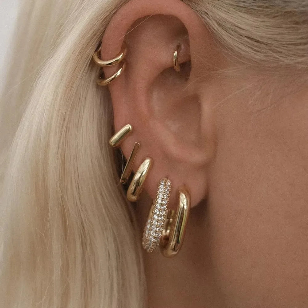 Geometric Zircon Hoop Earrings - 24K Gold Plated Stainless Steel