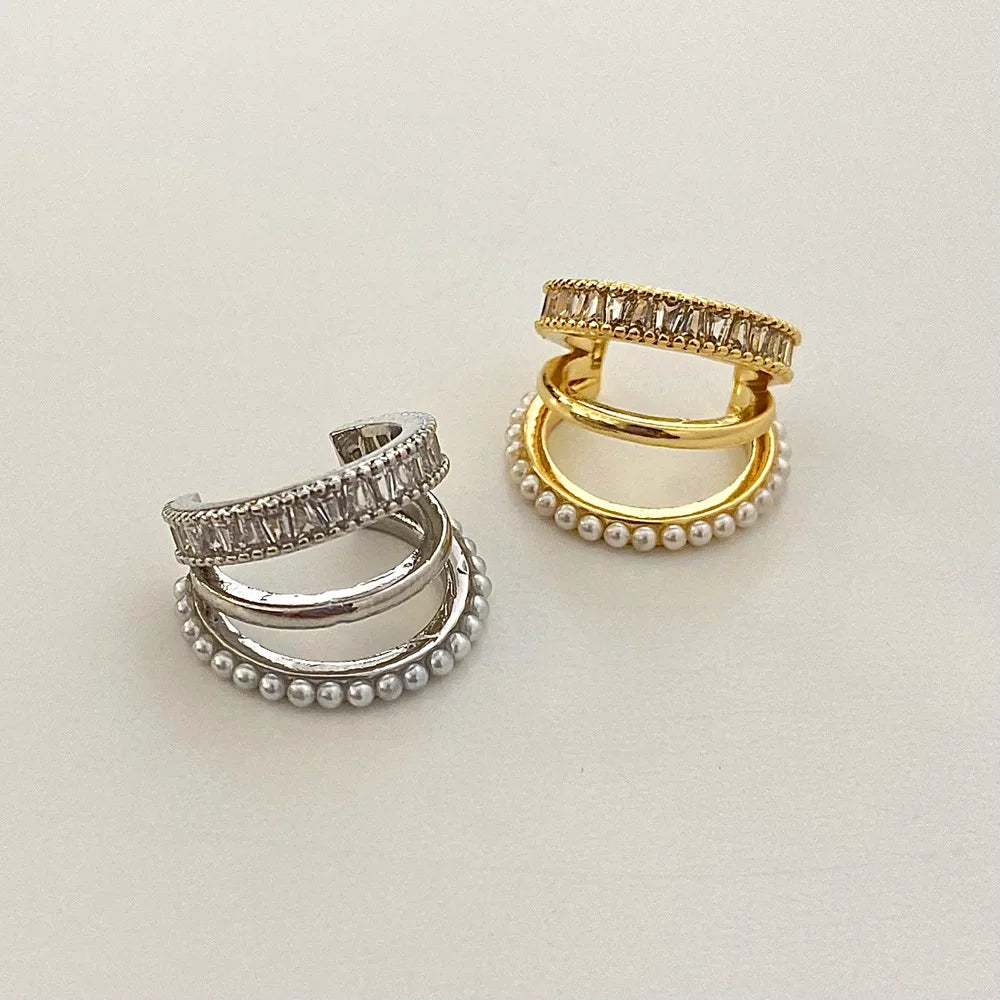 Elegant Crystal Clip Earrings – Pearl & Zircon Hoop Jewelry for Women