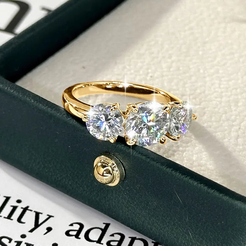 Anziw 14K Gold Filled Moissanite Engagement Ring - 4CT Three Stone Wedding Band for Women