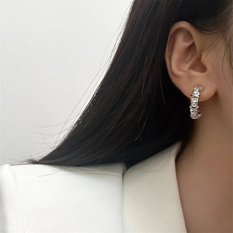 Luxury CC Design Stud Earrings - Sparkling Zircon Crystal Earrings for Women