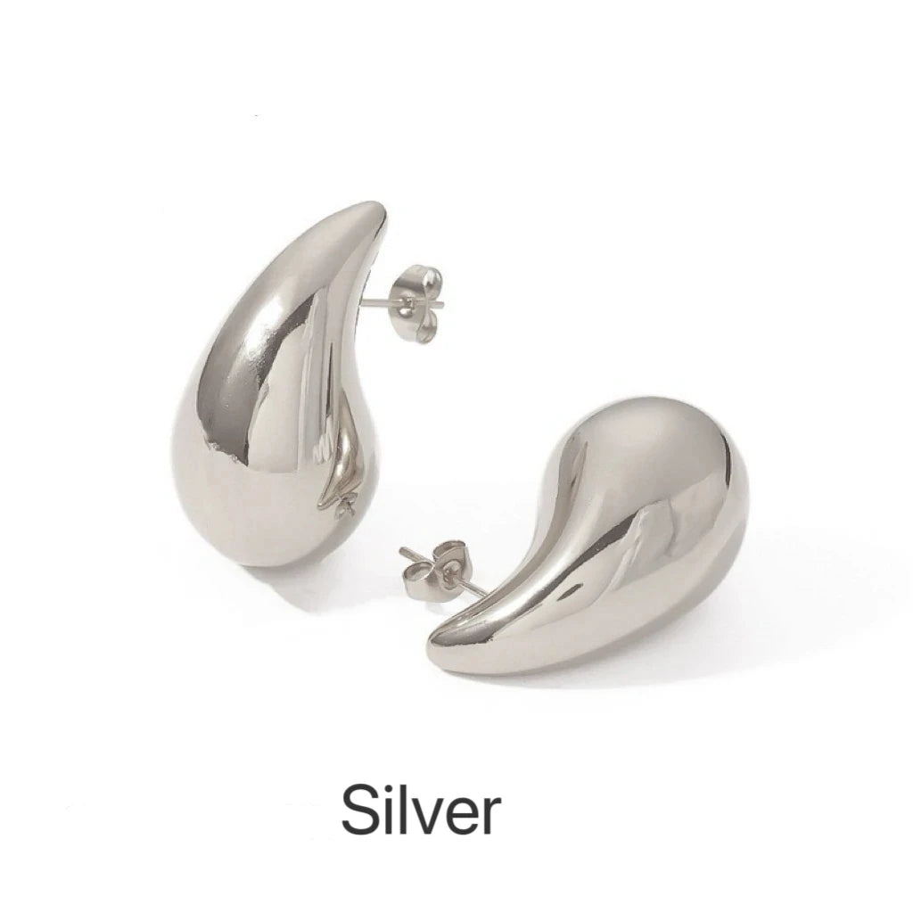 Luxe Water Drop Hoop Earrings – 18K Gold & Silver Plated Stainless Steel