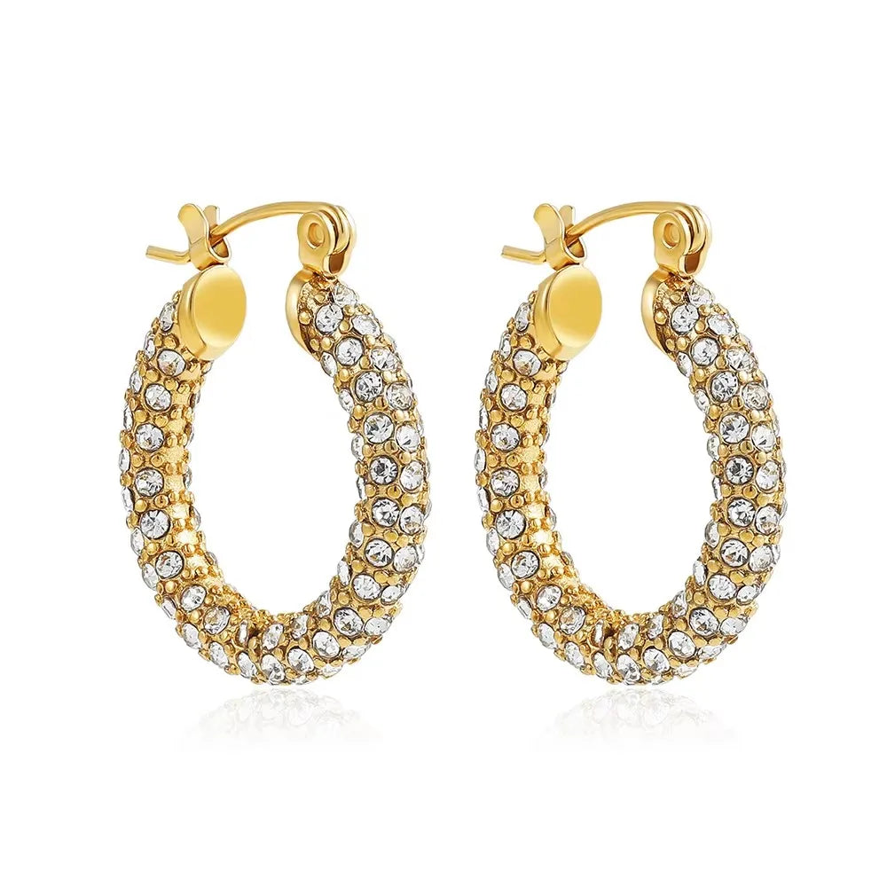 Geometric Zircon Hoop Earrings - 24K Gold Plated Stainless Steel