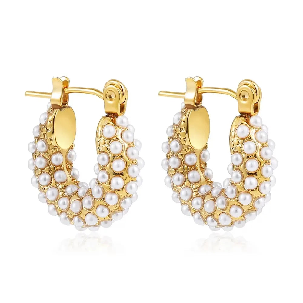 Geometric Zircon Hoop Earrings - 24K Gold Plated Stainless Steel