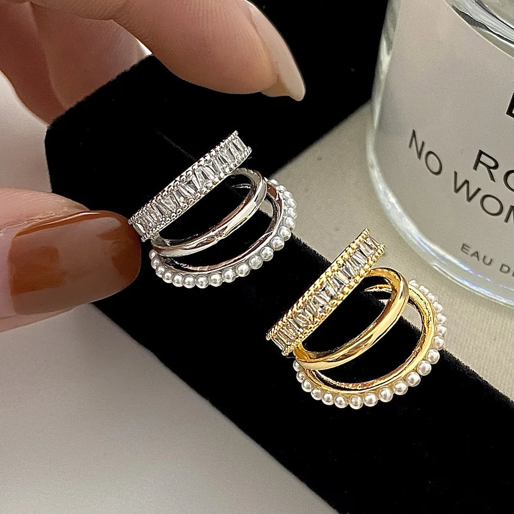 Elegant Crystal Clip Earrings – Pearl & Zircon Hoop Jewelry for Women