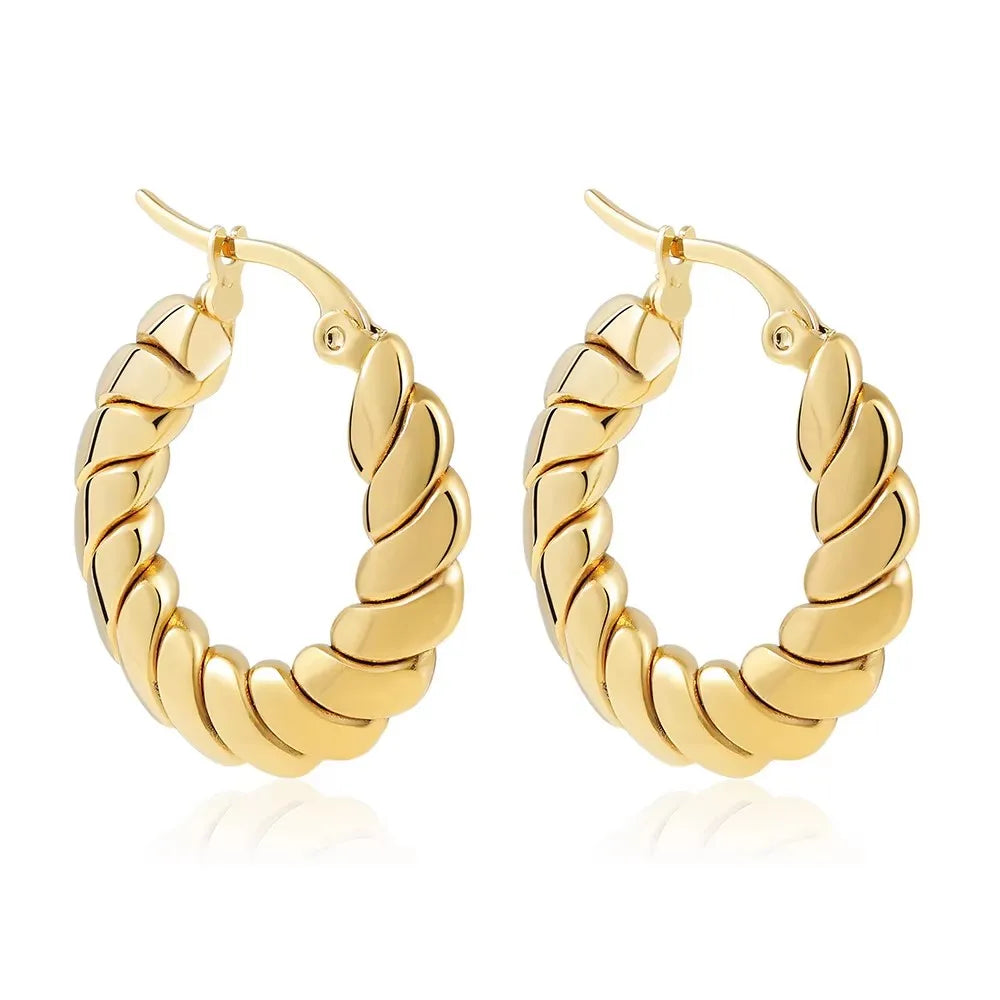 Geometric Zircon Hoop Earrings - 24K Gold Plated Stainless Steel