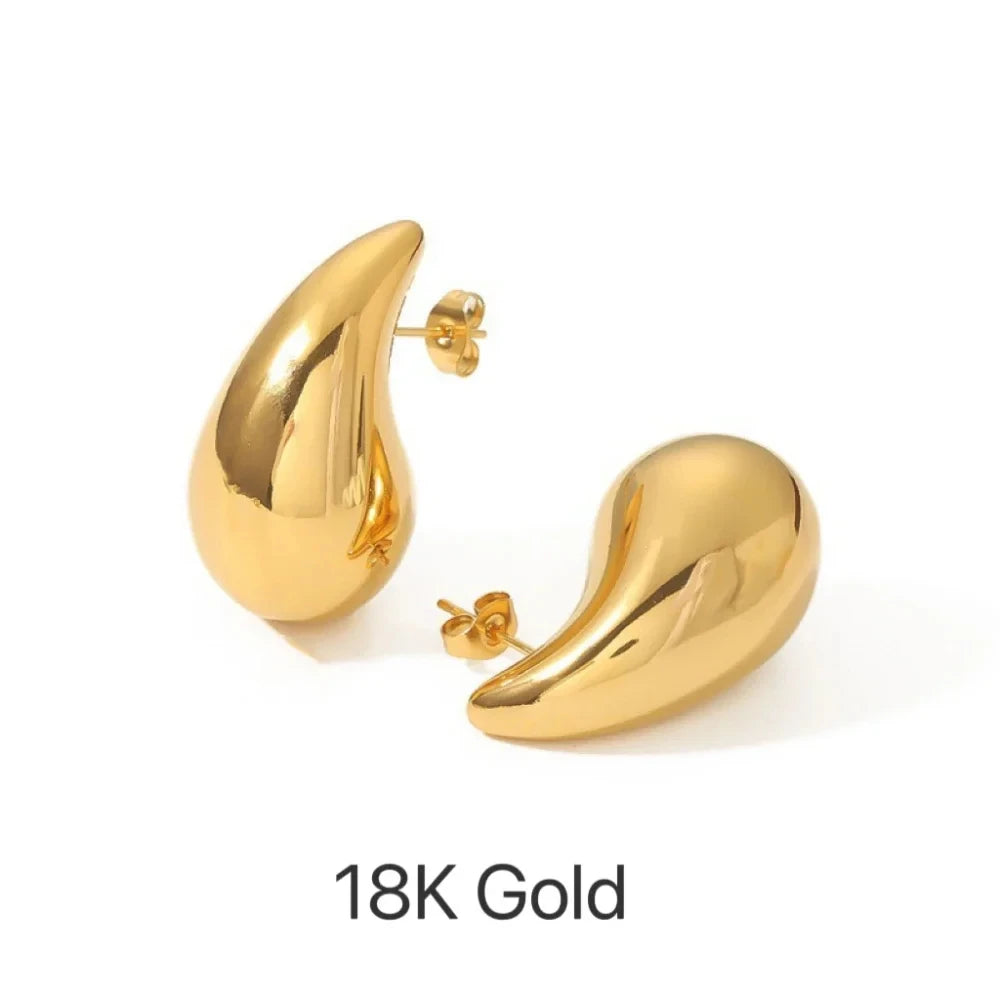 Luxe Water Drop Hoop Earrings – 18K Gold & Silver Plated Stainless Steel